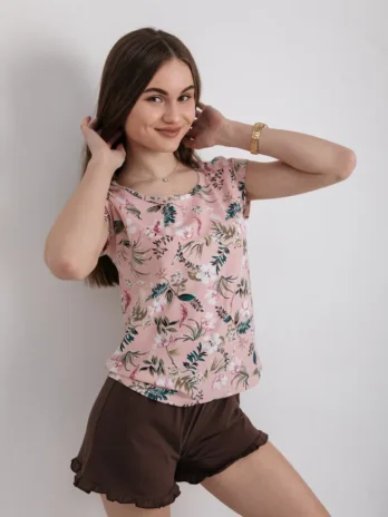 Комплект жіночий BEATA принт квіти+коричневий