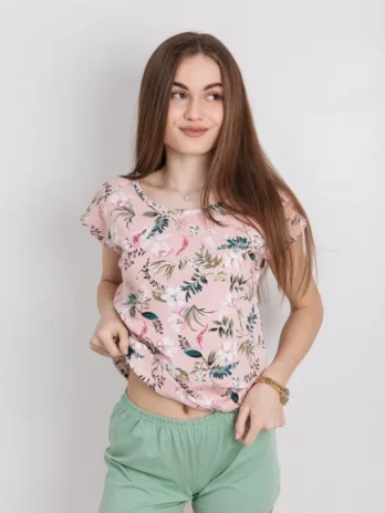 Комплект жіночий BEATA принт квіти+салатовий